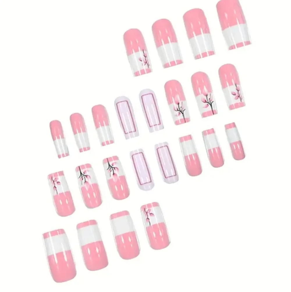 🔥3/$21 Pink and White Floral Press On  Nails